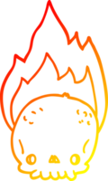 warm gradient line drawing of a spooky cartoon flaming skull png