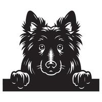 Dog Peeking - Belgian Tervuren Dog Peeking face illustration in black and white vector