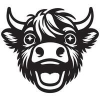 Cattle Face Logo - A laughing Highland cattle face illustration in black and white vector