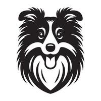 Shetland Sheepdog - A Happy Sheltie dog face illustration in black and white vector