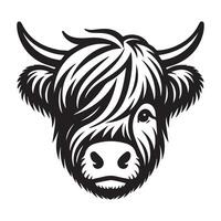 Cattle Face Logo - A curious Highland cattle face illustration in black and white vector