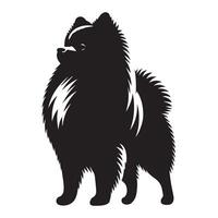 ilustración de un pomeranio perro en pie en negro y blanco vector