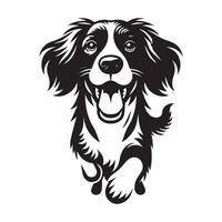 illustration of a joyful English Springer Spaniel dog face in black and white vector