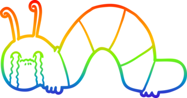 rainbow gradient line drawing of a cartoon caterpillar obsessing over his regrets png