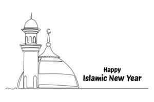 One continuous line drawing of Happy Islamic new Year concept. Doodle illustration in simple linear style. vector
