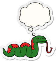 cartoon slithering snake with thought bubble as a printed sticker png