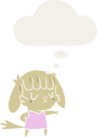 desenho animado cachorro menina apontando com pensamento bolha dentro retro estilo png
