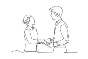 One continuous line drawing of client and customer concept. Doodle illustration in simple linear style. vector