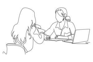 One continuous line drawing of client and customer concept. Doodle illustration in simple linear style. vector