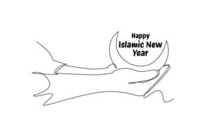 One continuous line drawing of Happy Islamic new Year concept. Doodle illustration in simple linear style. vector