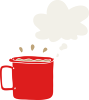 cartoon camping cup of coffee with thought bubble in retro style png