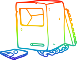 rainbow gradient line drawing of a cartoon broken old computer png