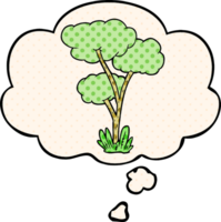 dibujos animados árbol con pensamiento burbuja en cómic libro estilo png