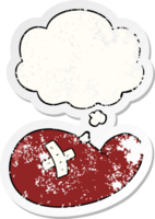 cartoon injured gall bladder with thought bubble as a distressed worn sticker png