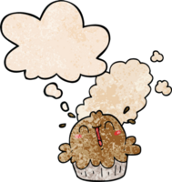 cute cartoon pie with thought bubble in grunge texture style png