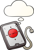 cartoon mobile phone device with thought bubble in smooth gradient style png