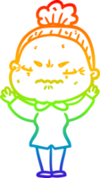 rainbow gradient line drawing of a cartoon annoyed old lady png