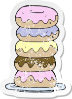 retro distressed sticker of a cartoon plate of donuts png