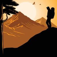 adventurer on the top hill vector
