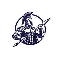 spartan with spear logo design vector