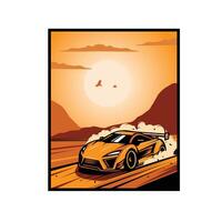 yellow car on the desert vector