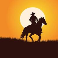 vaquero y puesta de sol ilustración vector