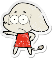 distressed sticker of a cartoon unsure elephant girl pointing png