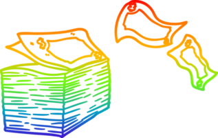 rainbow gradient line drawing of a cartoon money blowing away png