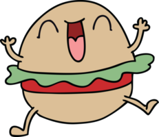 mano disegnato strambo cartone animato contento veggie hamburger png