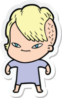 sticker of a cute cartoon girl with hipster haircut png