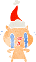 crying pig hand drawn retro cartoon of a wearing santa hat png