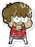 distressed sticker of a happy cartoon man png