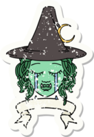 Retro Tattoo Style crying half orc witch character face png