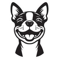 perro logo - un alegre bostón terrier perro cara ilustración en negro y blanco vector