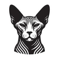 Cat - Sphynx cat looking serene face illustration in black and white vector