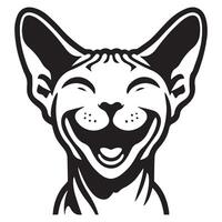 Cat - A joyful Sphynx cat face illustration in black and white vector