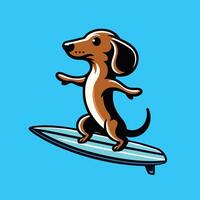 Dog playing surfboards - Dachshund Dog Surfing illustration vector