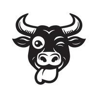 Cattle - A Cheeky Bull face illustration in black and white vector