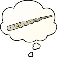 cartoon magic wand with thought bubble in smooth gradient style png