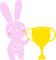 lindo conejo de dibujos animados de estilo de color plano con copa de trofeo deportivo png