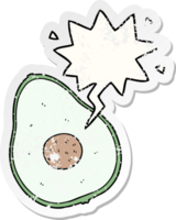 cartone animato avocado con discorso bolla afflitto afflitto vecchio etichetta png