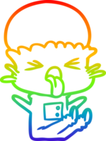 rainbow gradient line drawing of a disgusted cartoon alien png