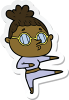 sticker of a cartoon woman wearing glasses png