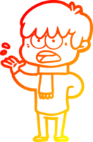 warm gradient line drawing of a worried cartoon boy png