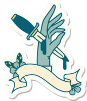 tattoo style sticker with banner of a dagger in the hand png