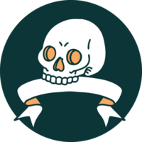 icono de estilo tatuaje con pancarta de una calavera png