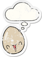 cartoon egg with thought bubble as a distressed worn sticker png