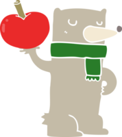 Cartoon-Bär im flachen Farbstil mit Apfel png