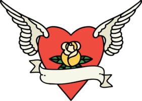 tatuaggio nel tradizionale stile di cuore con Ali un' rosa e bandiera png