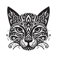 cat face silhouette, tribal tattoo set full view white background vector